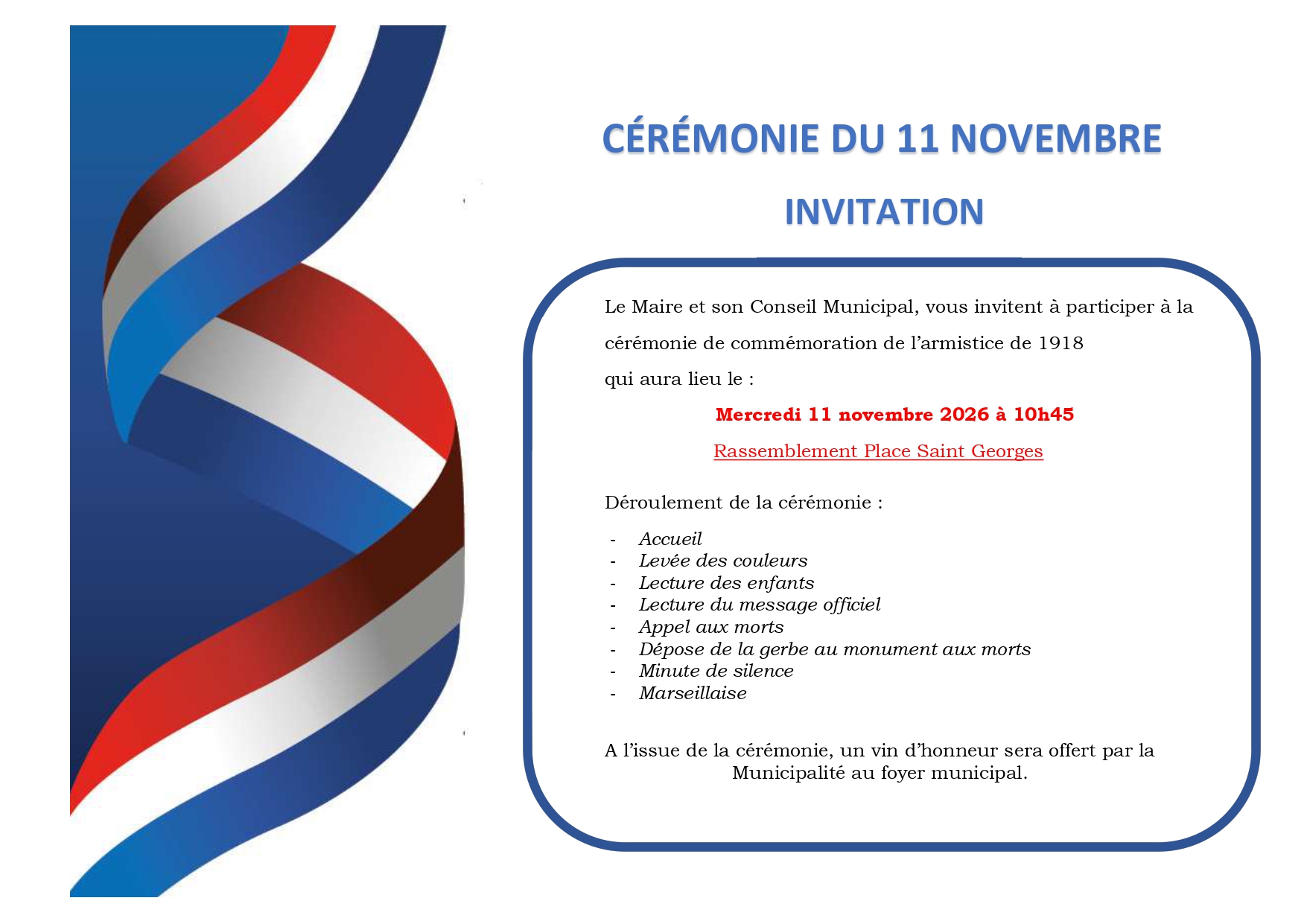 📢 CÉRÉMONIE DU 11 NOVEMBRE